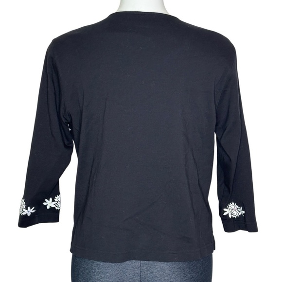Bechamel black button up 3/4 sleeve cardigan floral medium - Picture 3 of 5